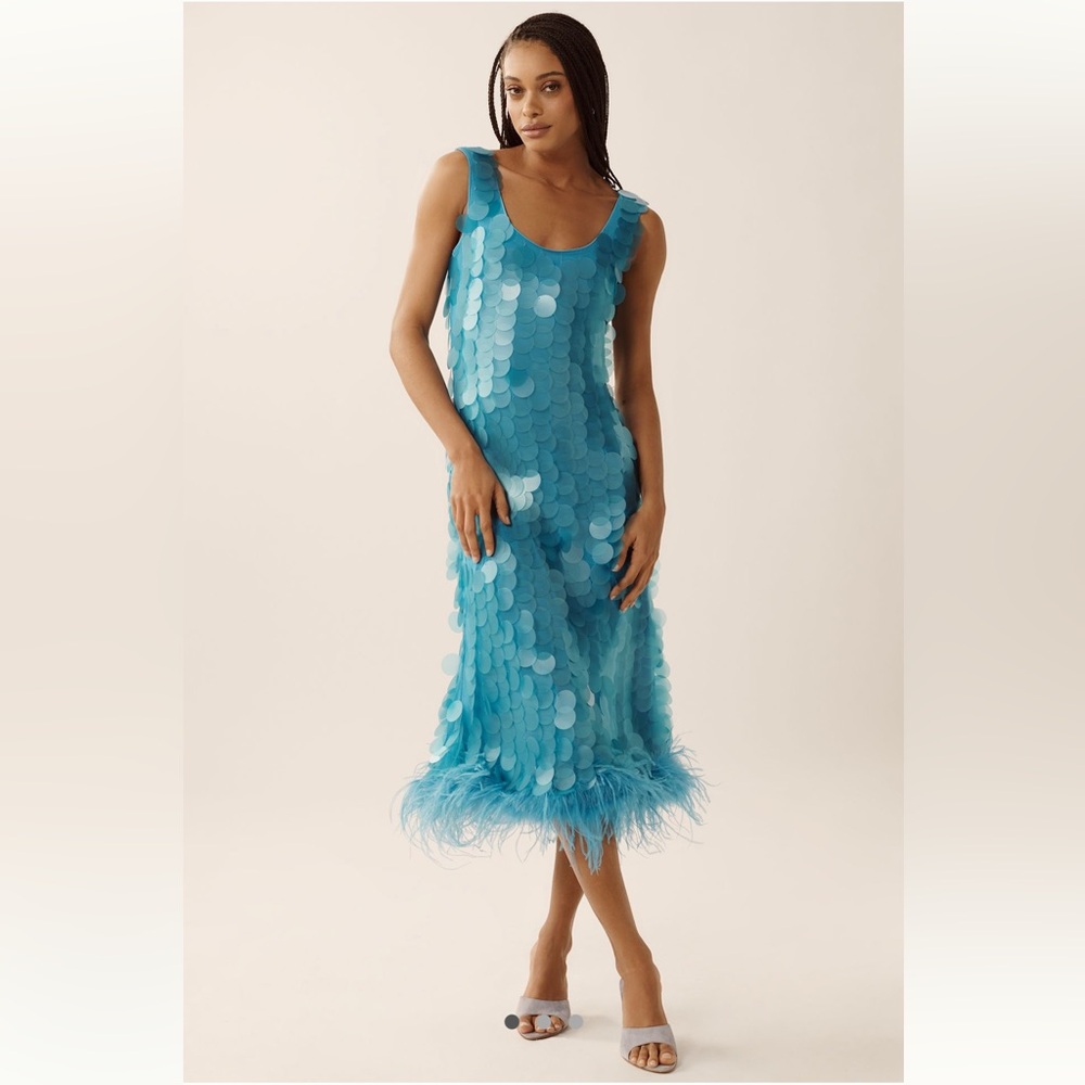 Hutch blue sequin feather dress